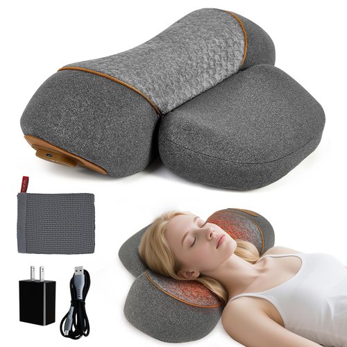 KITCADA Neck Pillow - 3-in-1 Massage Neck Pillow with Battery for Shoulder Pain Relief, Deep Tissue Pain Relief with Heat and Stretching, Neck Hump Corrector for Women