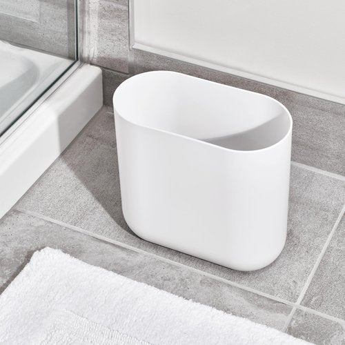 iDesign Small Slim Plastic Bathroom Trash Can, Garbage Can for Bedroom, Office, Desk, Dorm, White