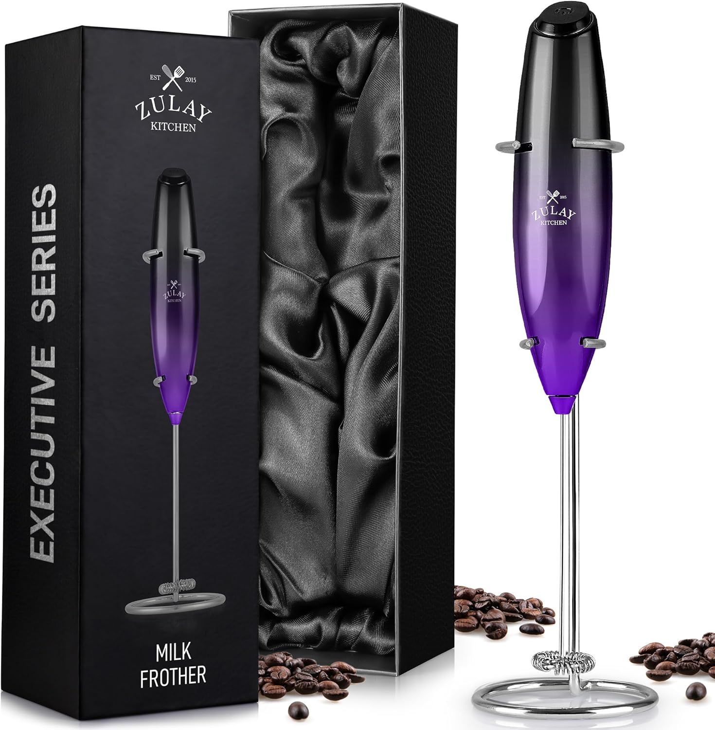 Zulay Kitchen Milk Frother - Handheld Electric Foam Maker for Coffee & Lattes | Deluxe Finish, Perfect Gift
