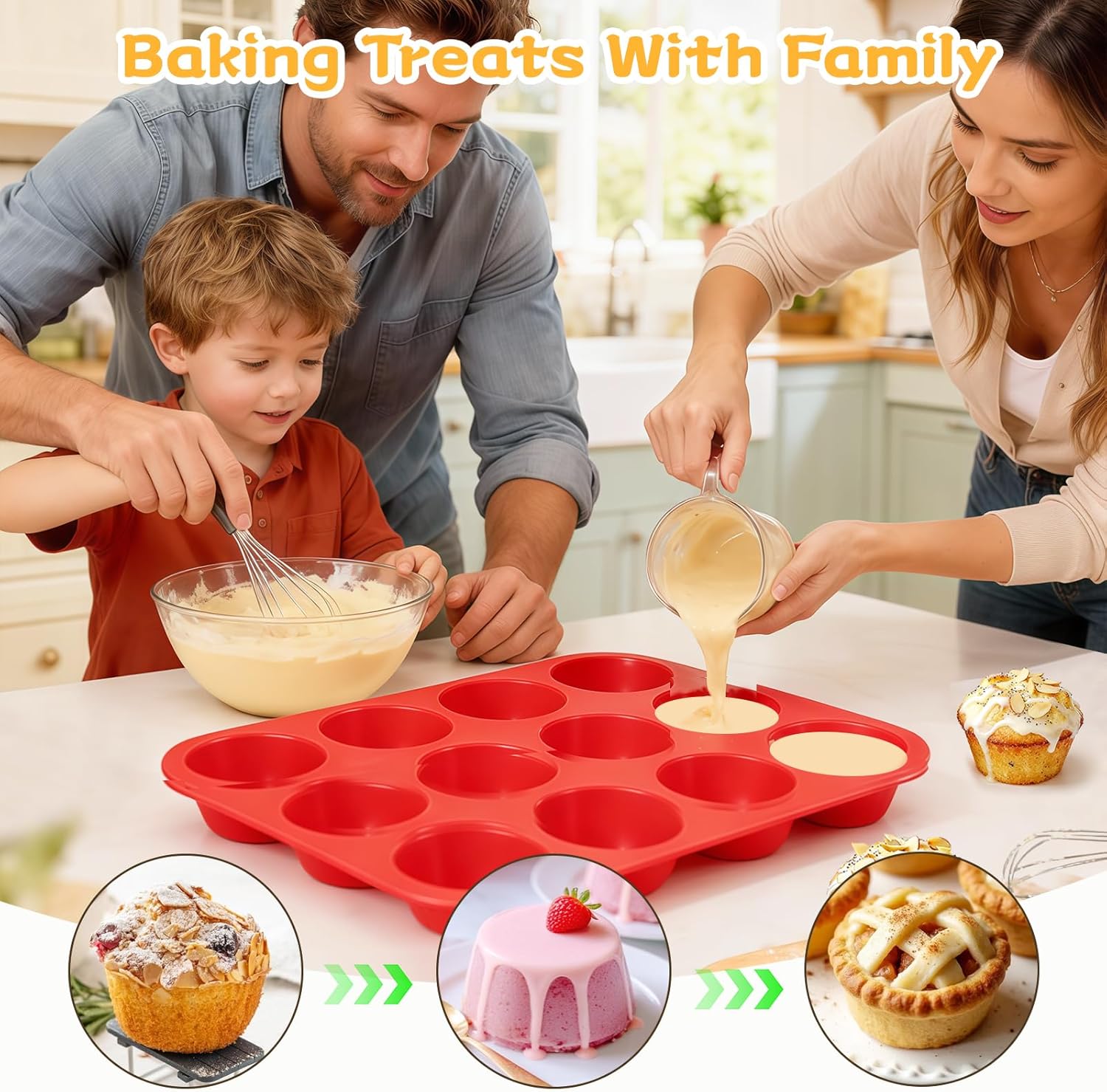 Silicone Muffin Pan Set by [Brand Name] - Mini 24-Cup & Regular 12-Cup Baking Tins for Egg Bites