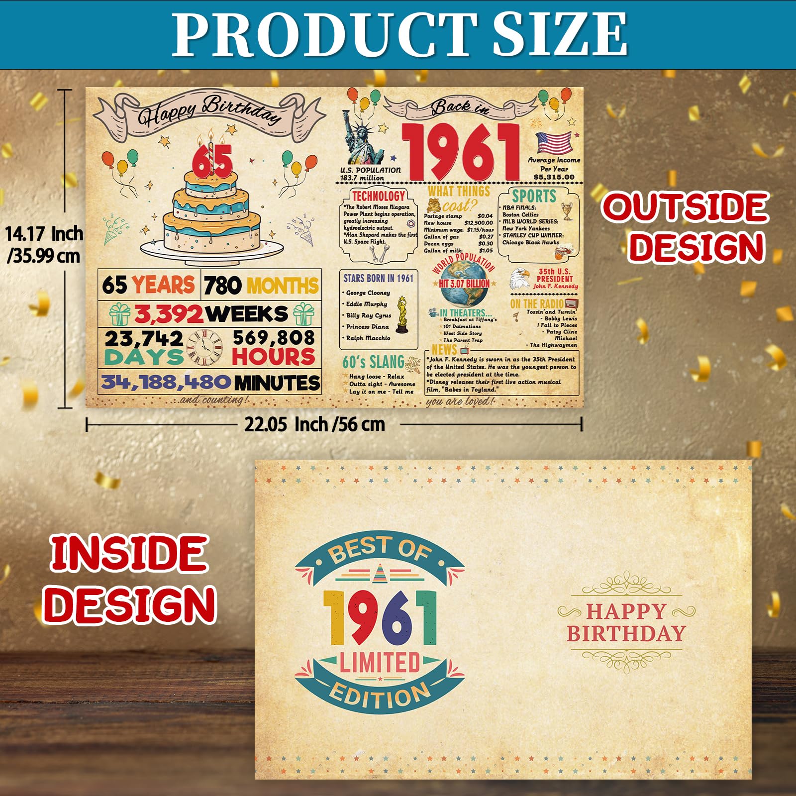 FANCYLUCKY Funny 65th Birthday Card Gifts for Women Men, Retro 65th Birthday Decorations for Grandpa Grandma, Bday Gifts for 65 Year Old Woman Man