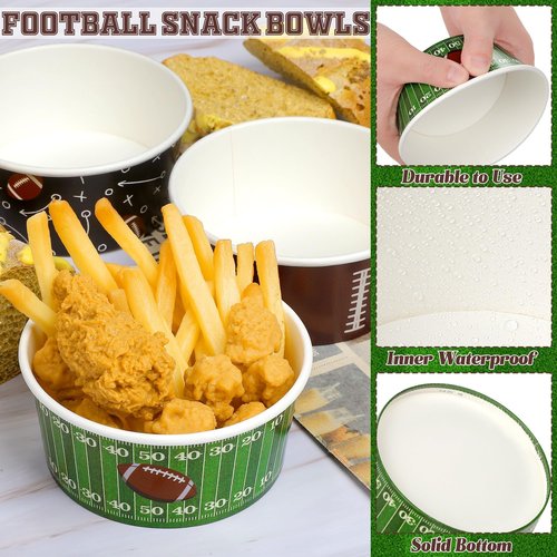 Kochorie 100 Pack Football Snack Bowl Party Supplies 12oz Paper Ice Cream Cups Disposable Soup Chili Bowl for BBQ Picnic Sports Events Household Birthday Party Supplies