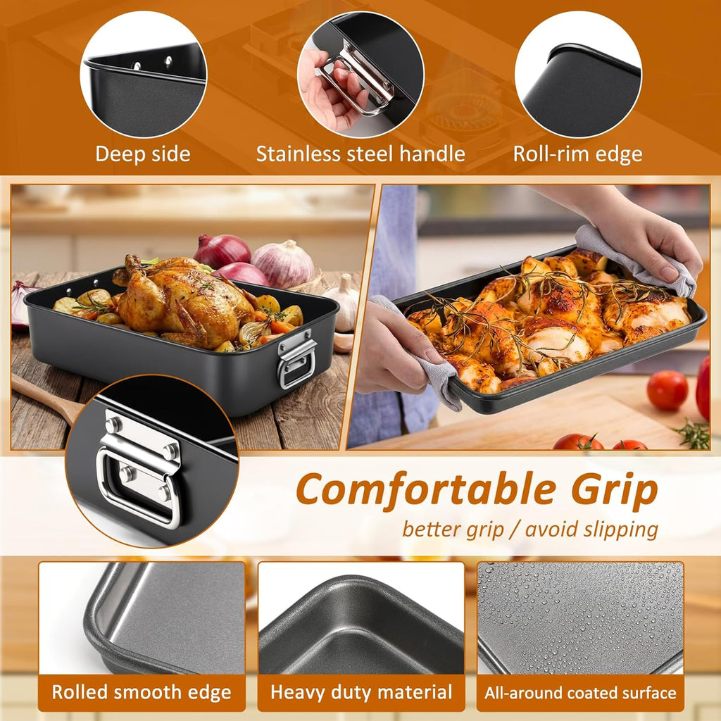 Regine Switzerland Deep Lasagna Baking Pan Set - Heavy Duty 4-Piece Oven Bakeware | 16/13.8/10 Inch with Stainless Steel Handles