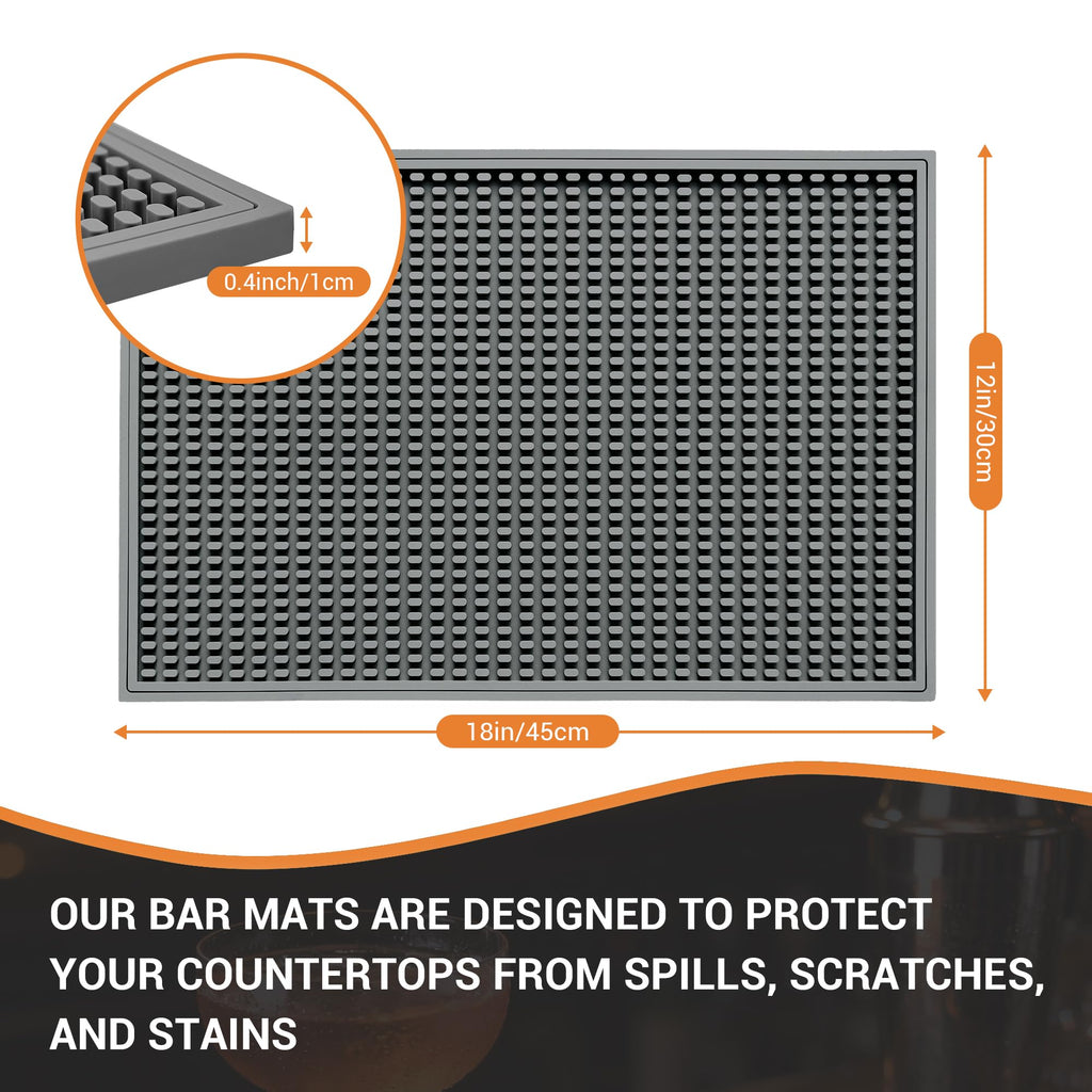 ZJWZLG Bar Mat - 18"X12"(2 Pcs) Rubber Bar Mats for Countertop & Dish Drying, Non-Slip Bartender Mat with Airflow Design for Home Bar, Cocktail Set, Kitchen & Outdoor Use (Gray)