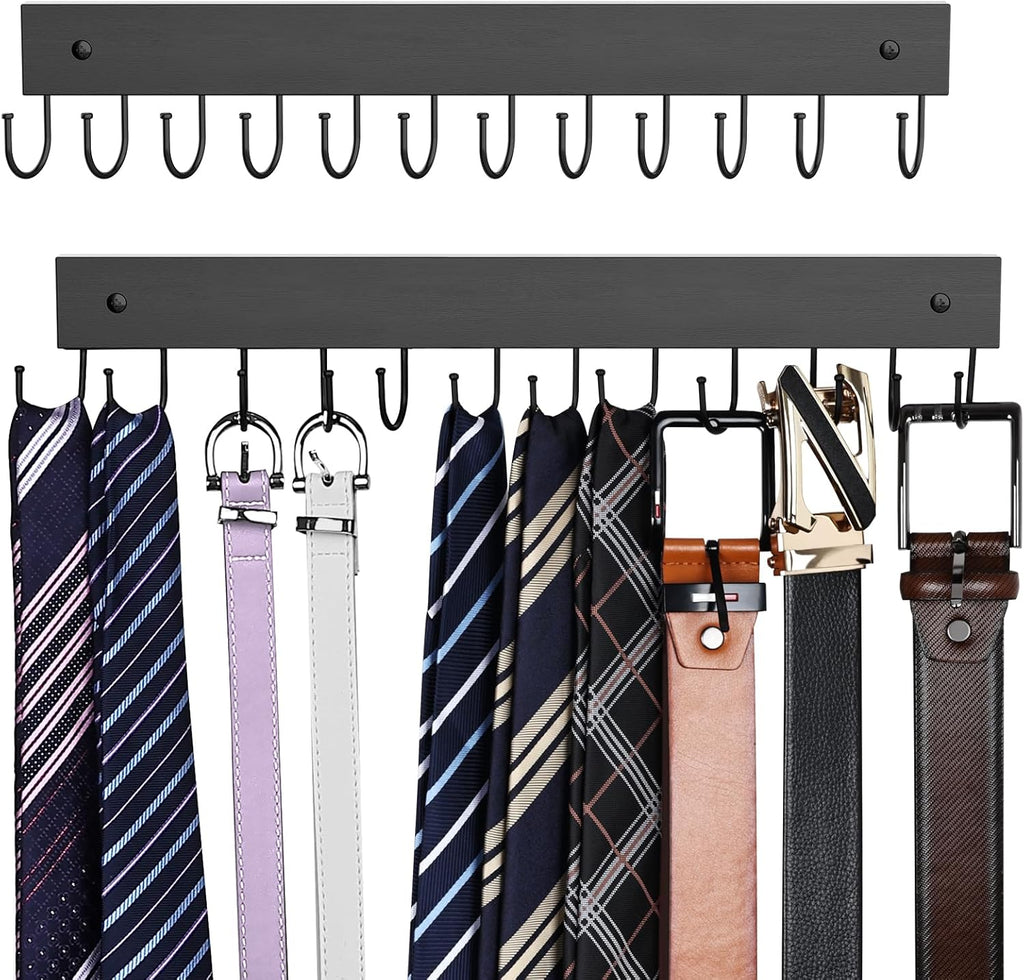 Skiennix Wooden Belt Hanger - Wall-Mounted Organizer with 24 Storage Capacity | 180° Rotating Design in Black
