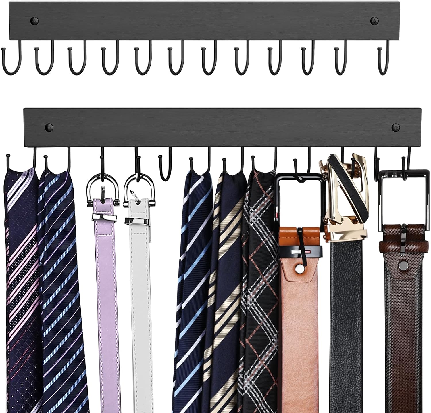 Skiennix Wooden Belt Hanger - Wall-Mounted Organizer with 24 Storage Capacity | 180° Rotating Design in Black