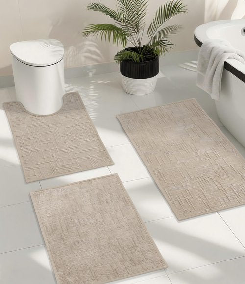 YIHOUSE Bathroom Rug Set 3 Piece Beige, Non Slip Bath Mats Sets of 3 Quick Dry, Absorbent Washable Thin Bathroom Rugs Fit Under Door for Elder, Sink, Laundry