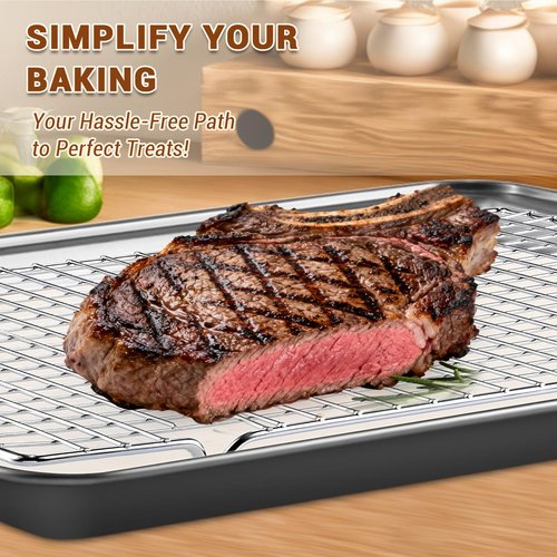 BEWOS Baking Sheet Pans With Racks Set - Including 17.6 × 12 × 1.26 Inch Carbon Steel Baking Sheet, Set of 106 (3 Sheets + 3 Cooling Racks + 100 Parchment Paper), Nonstick Bakeware sets for Baking