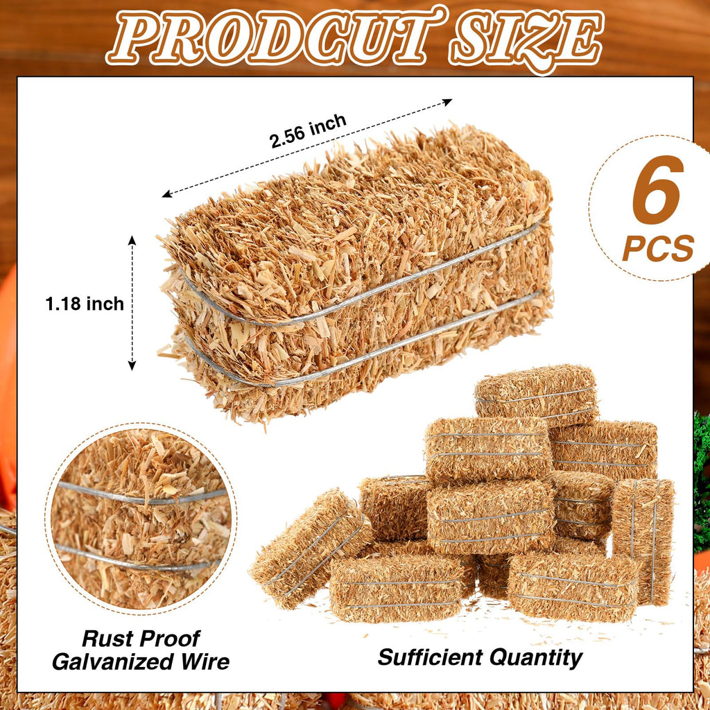 Maasechs 6 Pcs Mini Hay Bales Miniature Hay Bales for Decoration Small Decorative Straw for Easter Scene Rustic Wedding Western Cowboy Themed Birthday Party Decorations (2.6 x 1.2 x 1.2 Inch)