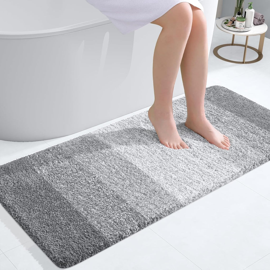 OLANLY Bathroom Runner Rug - Extra Soft Microfiber Mat | Quick Dry, Washable, 47x20, Light Grey