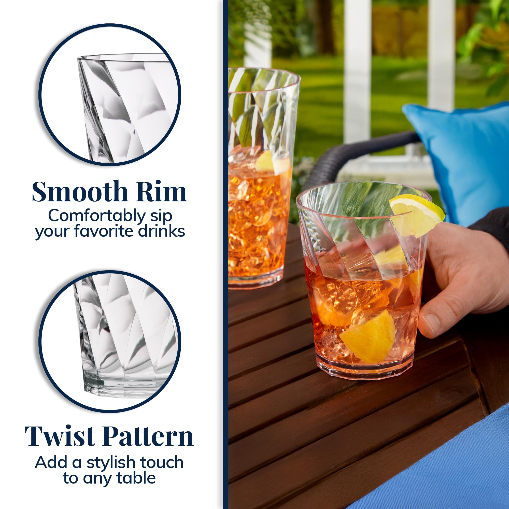 US Acrylic Optix Plastic Reusable Drinking Glasses (Set of 16) 14oz Rocks & 20oz Water Cups in Clear | BPA-Free Tumblers, Made in USA | Top-Rack Dishwasher Safe