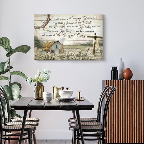 Christian Wall Art by HDXUFJQ - Barn Windmill Canvas Decor | I Still Believe in Amazing Grace (12"x16")