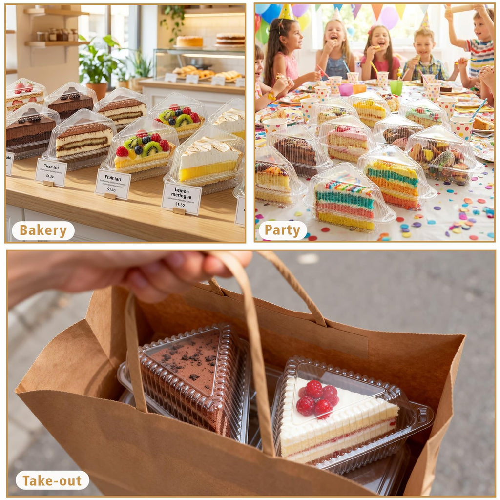 FORBFAN Cake Slice Container 150 Pack, 5 Inch Clear Disposable Bakery Box with Hinged Lid, Plastic Triangle Pie Slice Container for Cheesecake, To-Go & Takeout