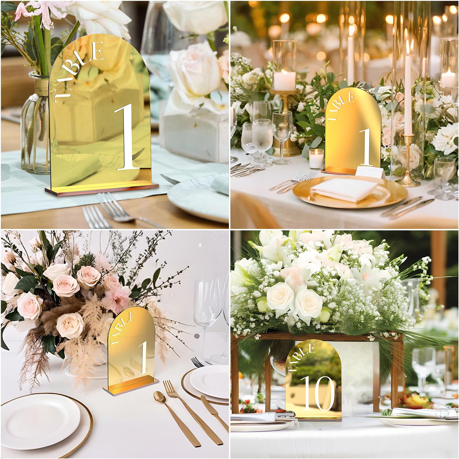 Framokoko Mirror Arched Wedding Table Numbers 1-30 with Stands, 5"x7" Double-sided Letter, Acrylic Wedding Signs Centerpiece Decoration for Wedding Reception Party (Gold, Table Numbers 1-30)