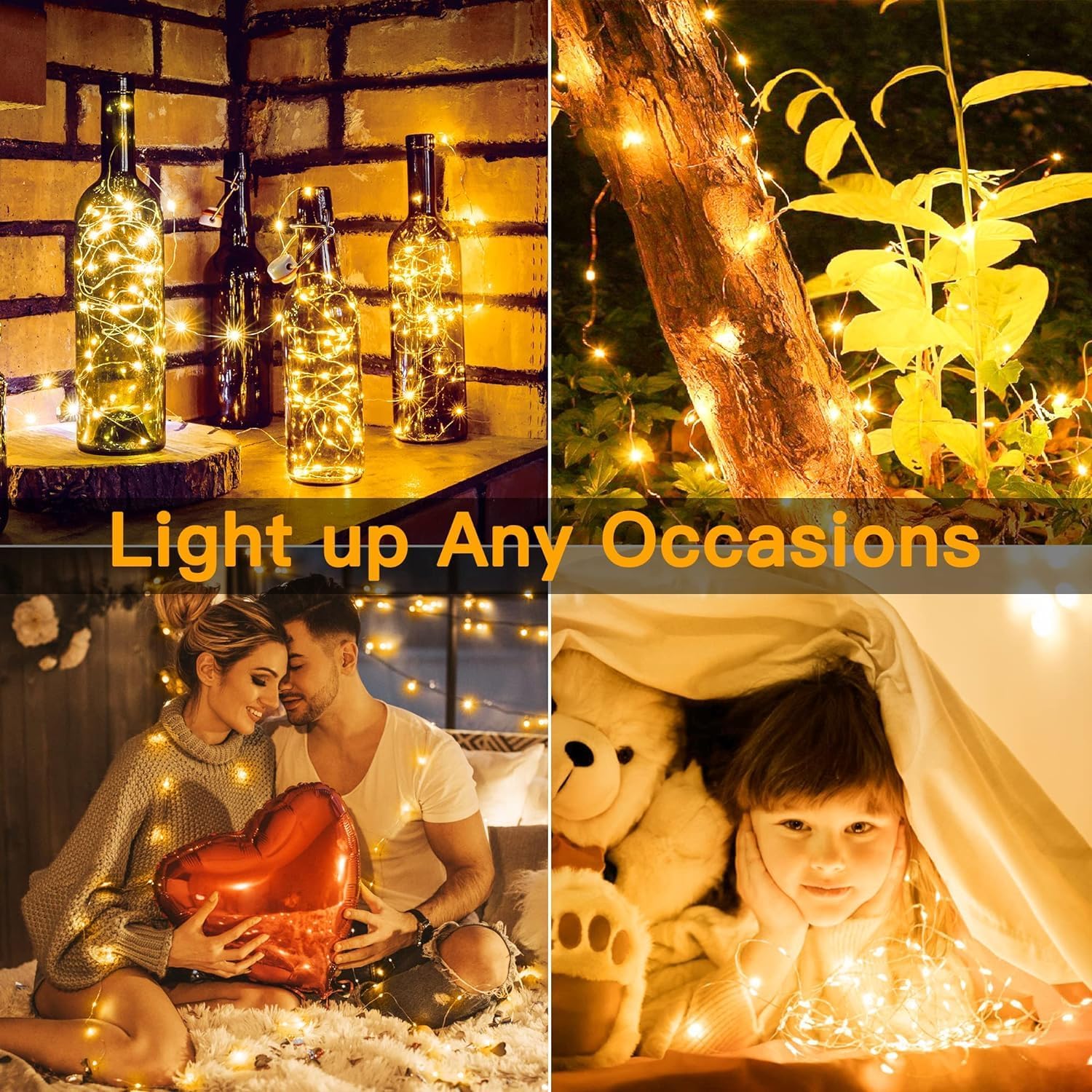 Skiennix 6 Pack Fairy Lights - Battery Operated 20 LED Mini String Lights | Warm White Silver Wire for Weddings & Parties