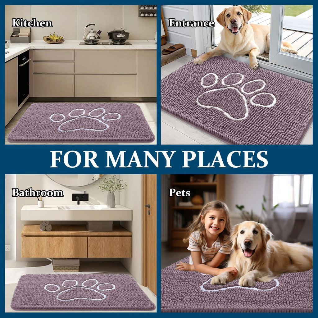 OLANLY Dog Door Mat - Absorbent Non-Slip Mud Mat for Muddy Paws | 36x24, Deep Plum Color