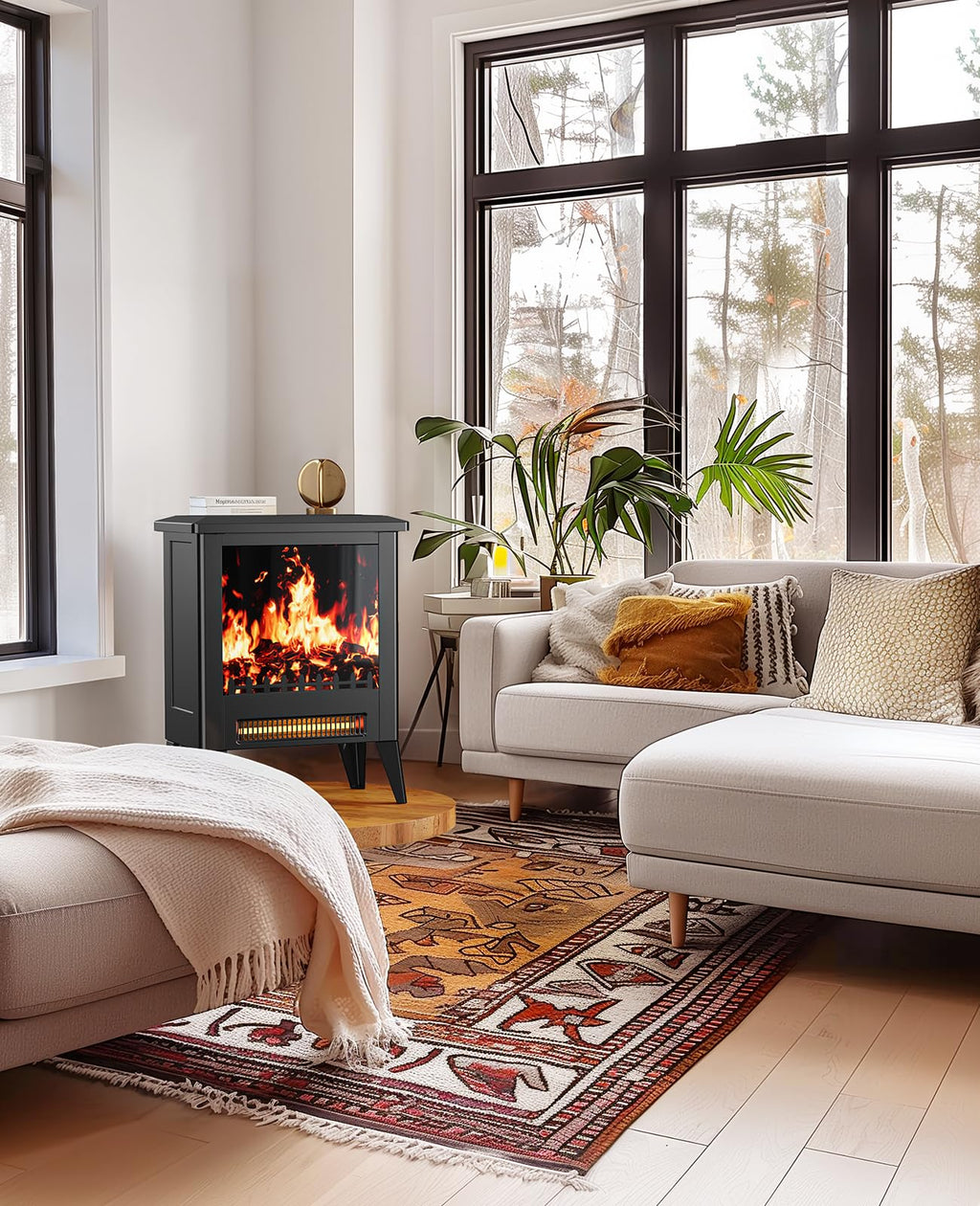 Silonn Electric Fireplace Heater, Quick Heating Portable Low Noise Fireplace with Temp Control, CSA Certified,18” Electric Fire Place with Overheat Protection Function for Living Room, Bedroom, Black