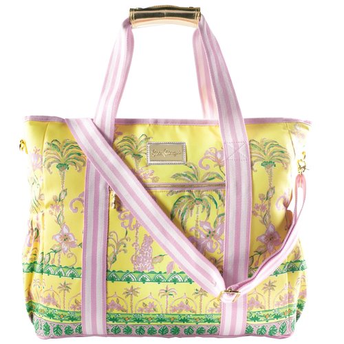 Lilly Pulitzer Yellow Picnic and Beach Cooler Bag, Insulated Soft Cooler with Adjustable Shoulder Strap and Zippered Top, Large for Groceries or Travel, Tropical Oasis