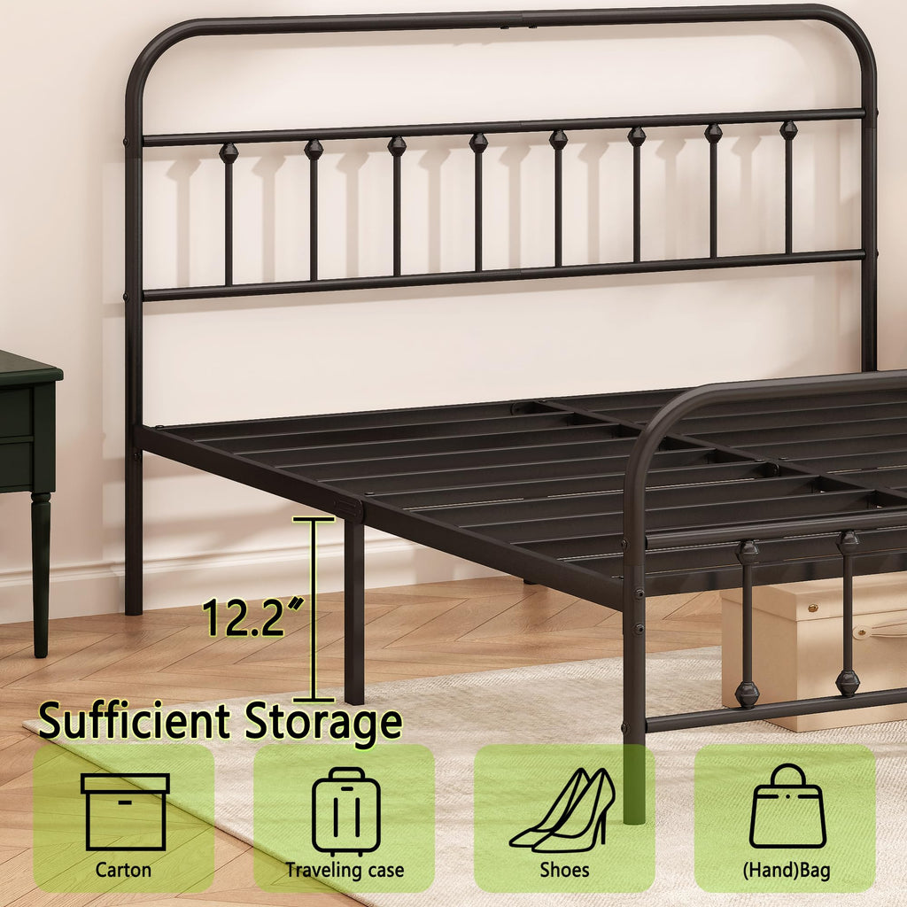 Kujielan Metal Bed Frame - Structurally Stable Heavy Duty Steel Slat Supported King Bed Frames,No Box Spring Needed for Easy Removal and Transport.