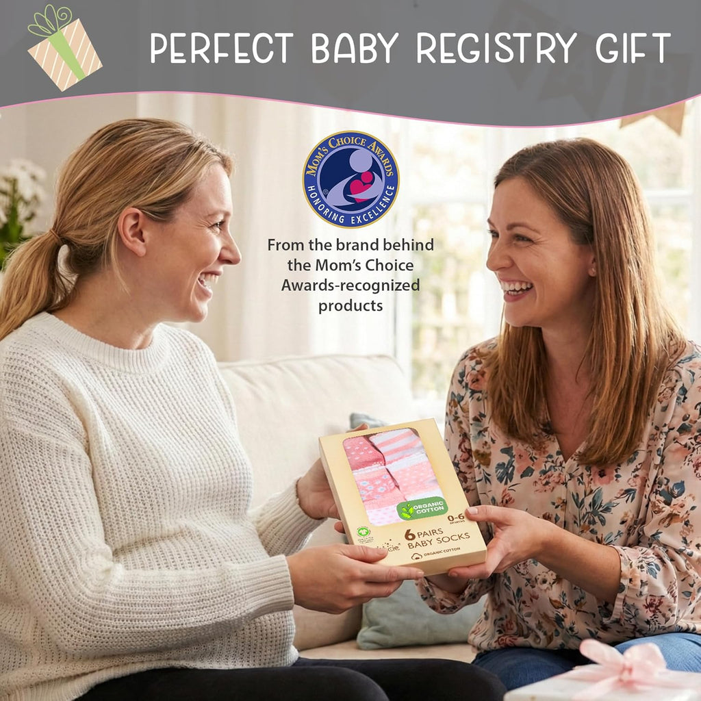 Skiennix Organic Cotton Baby Socks - GOTS Certified, Soft & Breathable | 6 Pairs for Newborn Girls (0-6 Months)