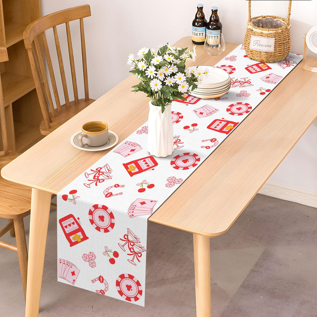 Pudodo Lucky in Love Table Runner Las Vegas Bachelorette Party Decoration Kitchen Casino Theme Bridal Shower Dining Room Home Decor