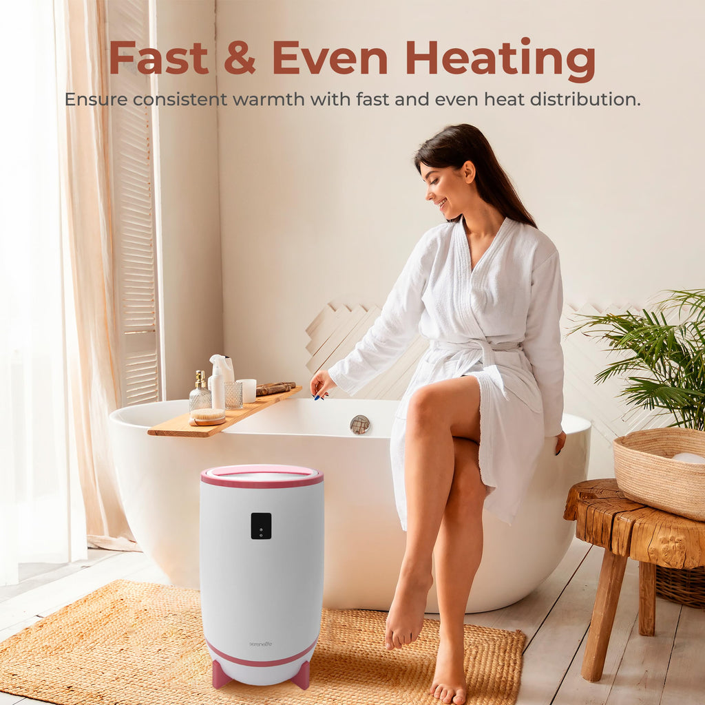 SereneLife Towel and Blanket Warmer - Single Touch Portable Towel Heater for Bathroom, Fragrant Disc Holder, LED Ring, 2 Large Towel Capacity, Built-in Timer (15-60 mins), Auto Shut-Off (Pink)