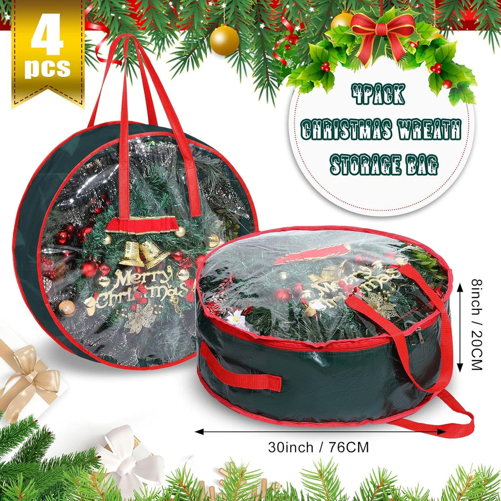 Shappy Christmas Wreath Storage Bag - Clear Window Plaid Container with Handles | 30 x 7 Inch, Green