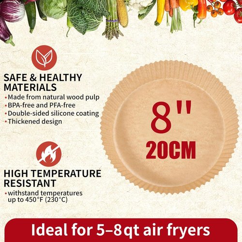 40GSM Air Fryer Paper Liners - 125Pcs Non-Stick Parchment for 5-8 Qt Baskets | Heat Resistant & Oil-Proof