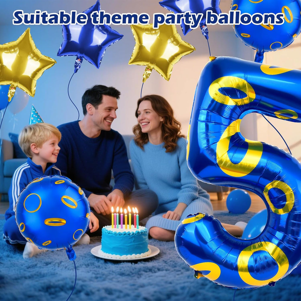 Regine Switzerland Number 5 Balloon - 40 Inch Blue & Gold Foil Helium Balloon for 5th Birthday Party Decor