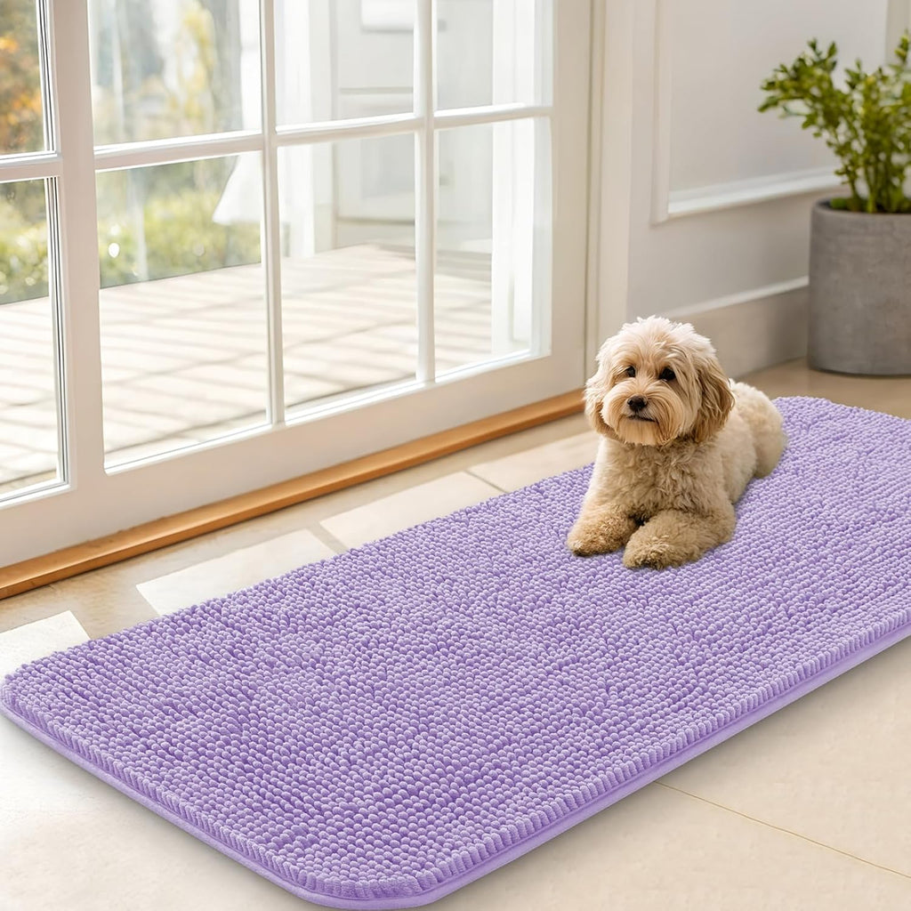 OLANLY Dog Door Mat - Absorbent Non-Slip Washable Doormat for Muddy Paws | 47x20, Quick Dry Chenille, Lavender