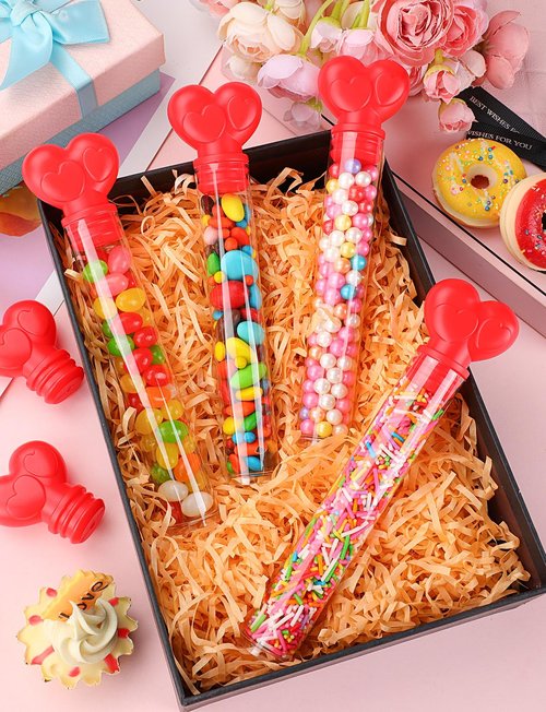 14Pcs Valentine Heart Candy Tubes, Clear Empty Candy Containers with Red Topper, Plastic Tubes for Sweets for Valentine's Day Party Supplies