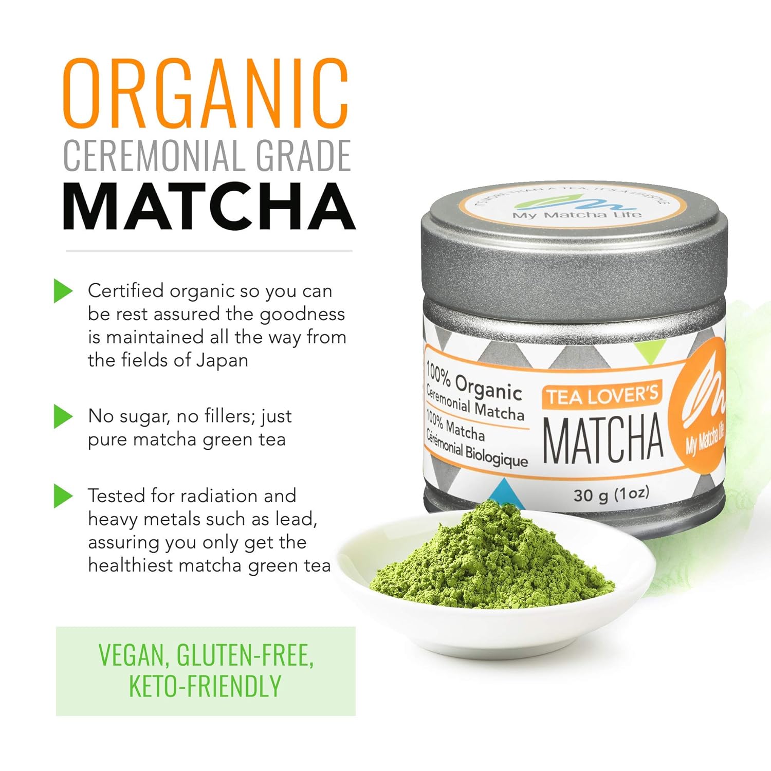 My Matcha Life® Organic Ceremonial Matcha Green Tea Powder - Pure Japanese Matcha, Smooth Flavor, 30 Servings, Vegan & Gluten-Free