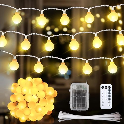 Enhon 50 LED Battery Operated String Lights - 23 Ft Globe Fairy Lights with 8 Modes & Timer for Indoor/Outdoor Decor