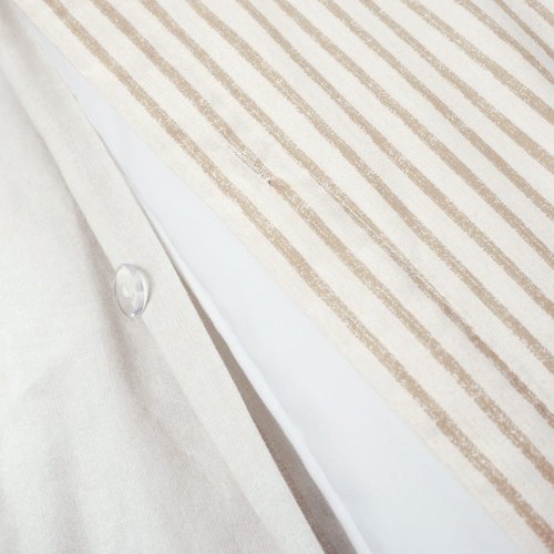 Lush Decor Farmhouse Stripe Reversible Cotton Duvet Cover Queen Size 3 Piece Set Full/Queen Neutral - Farmhouse Bedding Set - Striped Duvet Cover