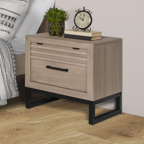 Evolur Kyoto Night Stand in Brown Stone, Unique Two Tone Design, Spacious Drawers with Ball Bearing Glides, Multifunctional Nightstand, Made of Hardwood