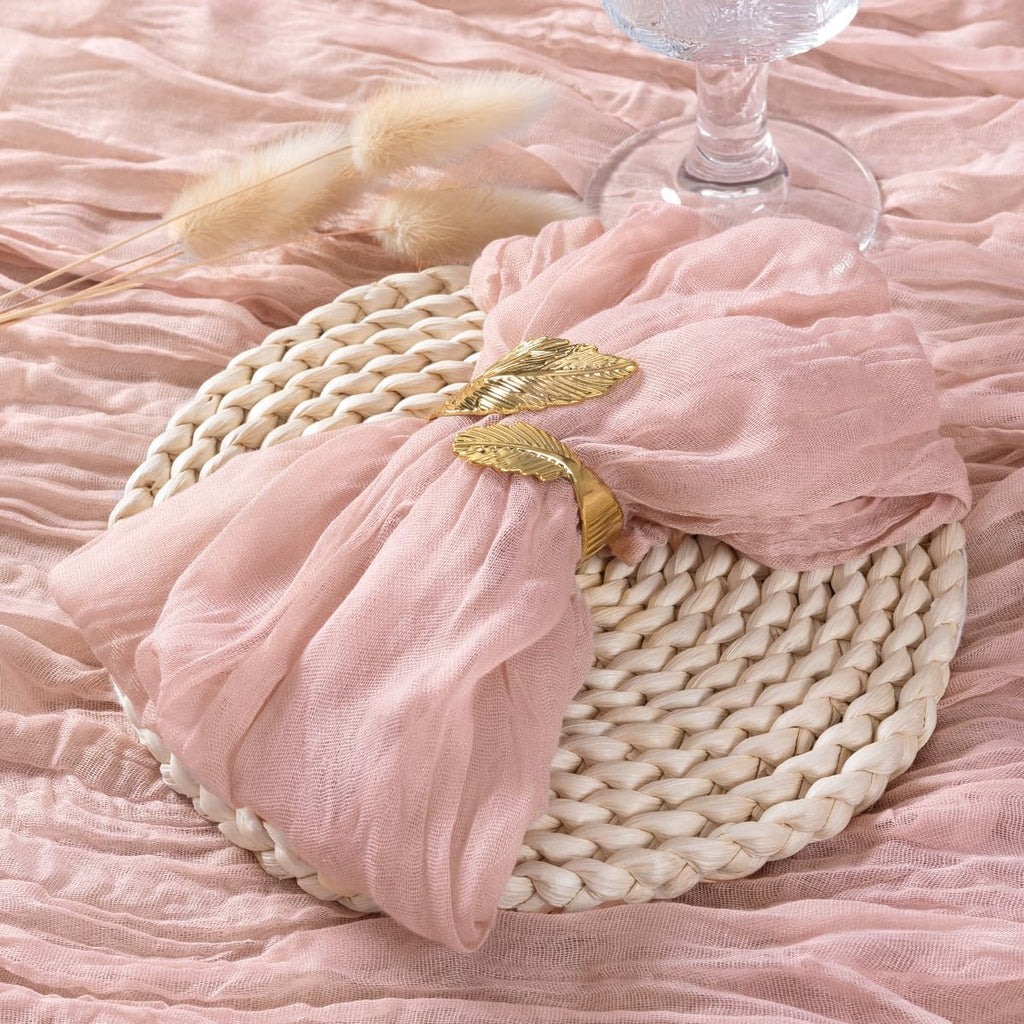 Socomi Pink Cheesecloth Napkins - Set of 10 Washable Boho Dinner Table Decor for Weddings & Parties