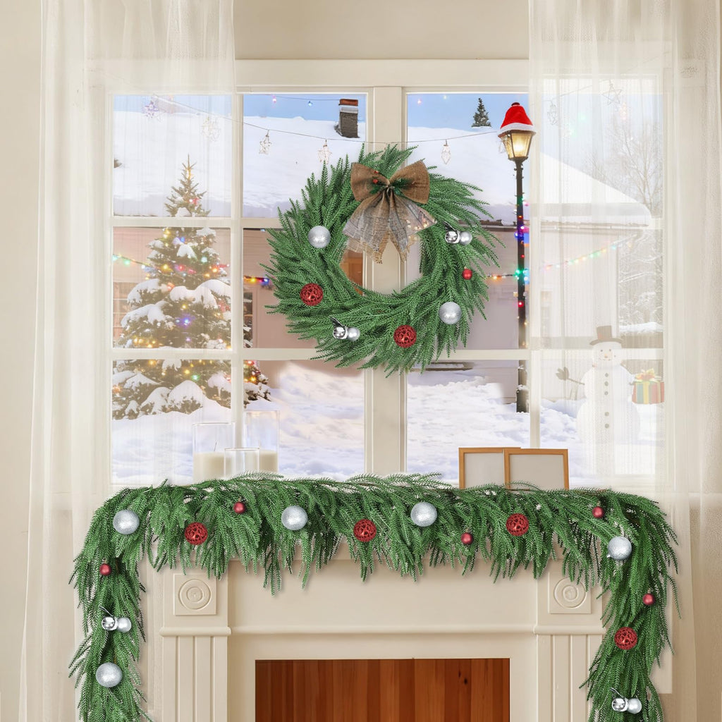 2 Pcs 6FT Norfolk Pine Garland (12FT Total): Real Touch Artificial Christmas Greenery with 120 Branches, Premium Decor for Mantle, Table, Wall, Indoor/Outdoor(Dark Green)