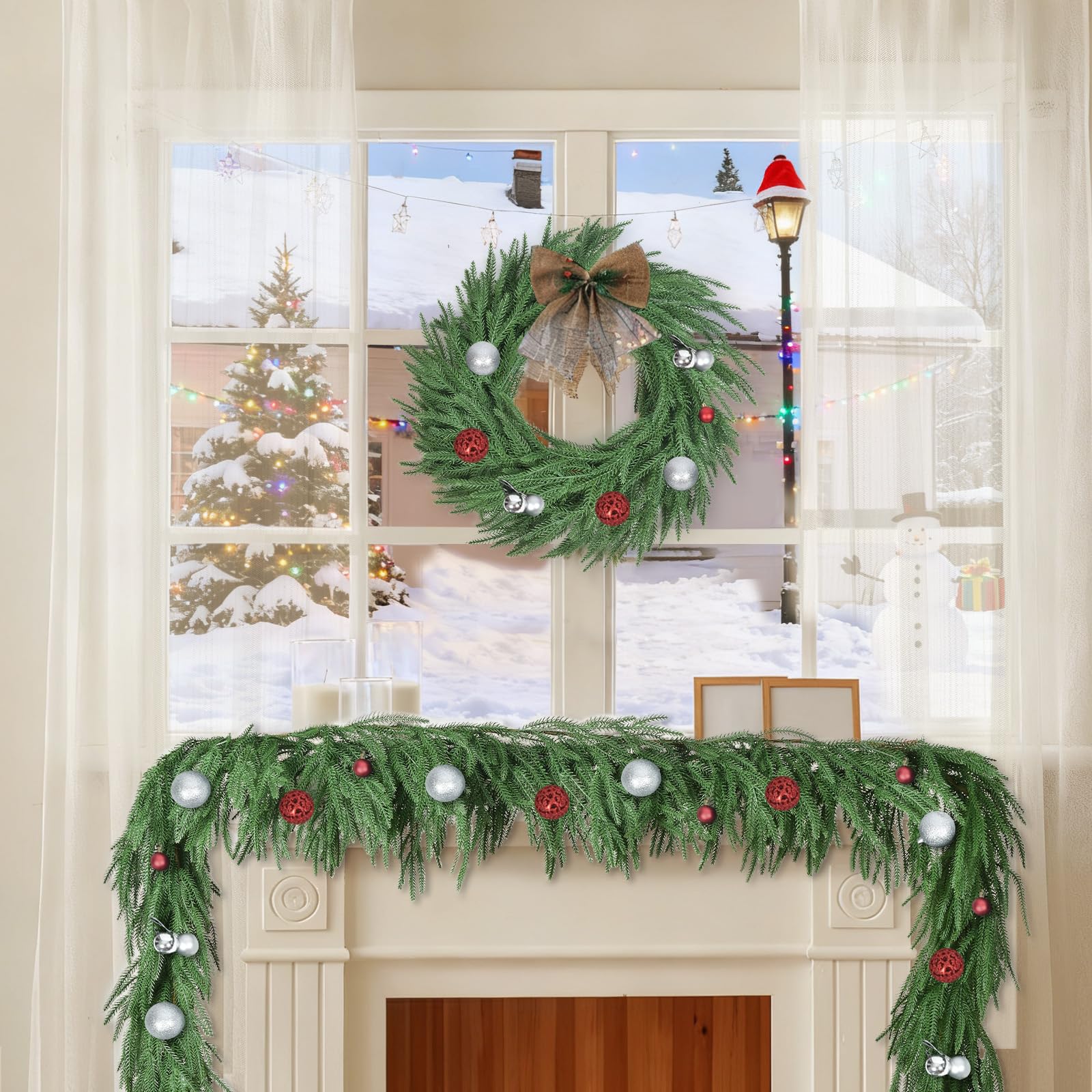 2 Pcs 6FT Norfolk Pine Garland (12FT Total): Real Touch Artificial Christmas Greenery with 120 Branches, Premium Decor for Mantle, Table, Wall, Indoor/Outdoor(Dark Green)