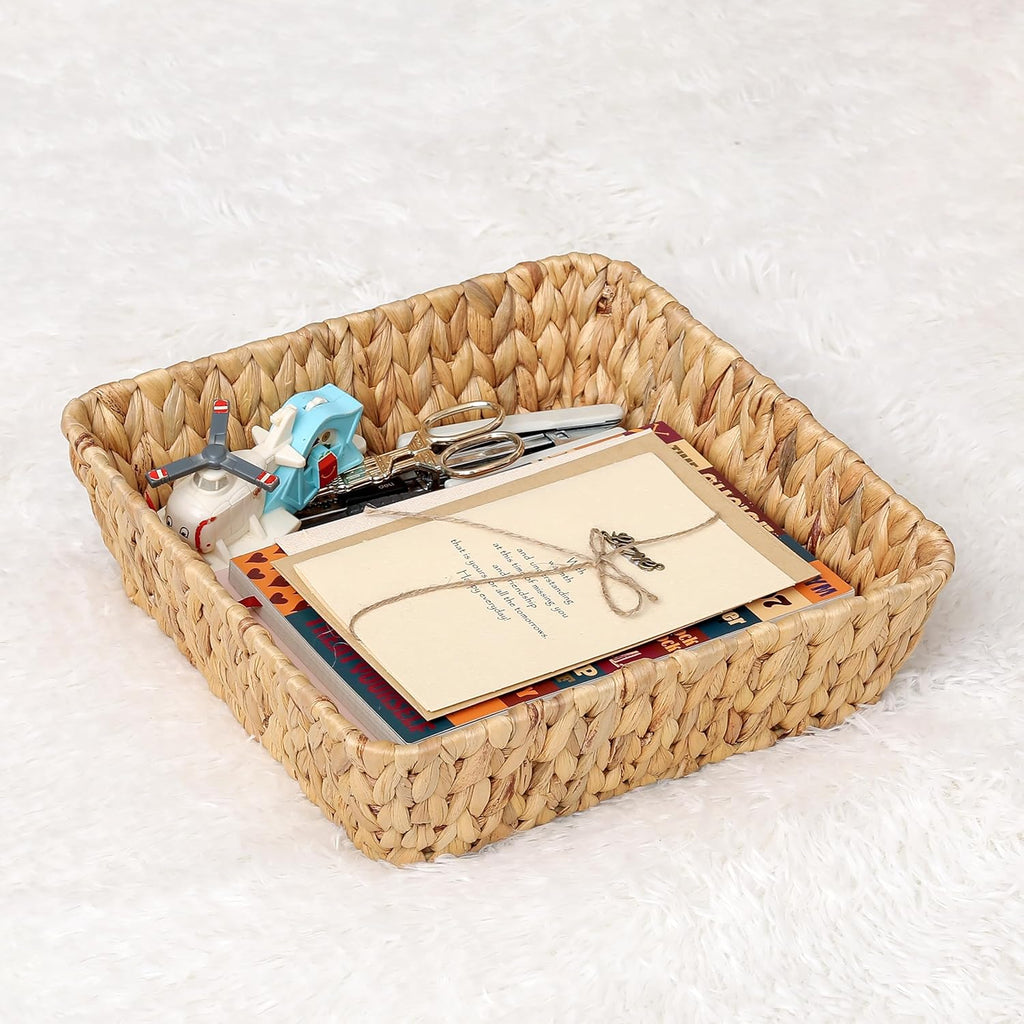 Woven Wicker Decorative Baskets by [Brand Name] - Small Rattan Tray Set for Organizing | Perfect for Gifts, Entryway, and Office