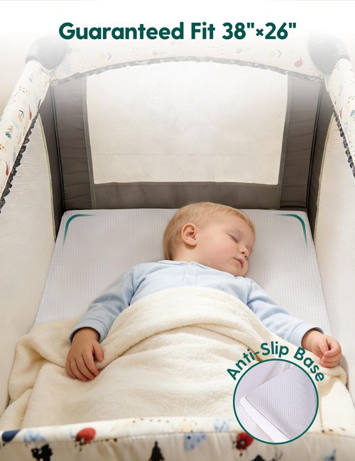 Babelio Pack and Play Mattress (Stratus Mini) 100% Machine Washable & Dryable Playpen Mattress, Portable Pack N Play Mattress 38"x26"x1"