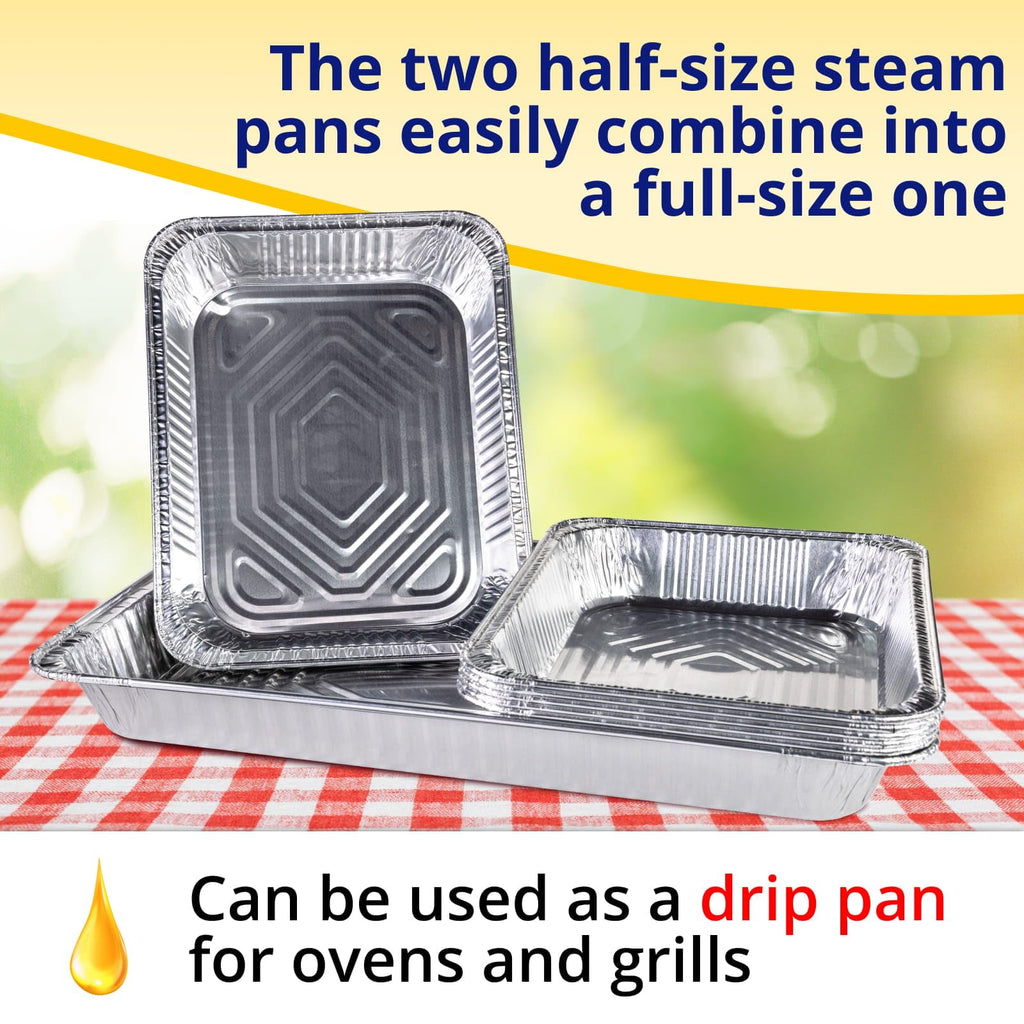 IDL Packaging Full Size Aluminum Steam Table Pans - Shallow, 21" x 13" x 1.5" (pack of 10) - Disposable Foil Pan for Grilling, Roasting, BBQ, Cooking, Baking, Freezing
