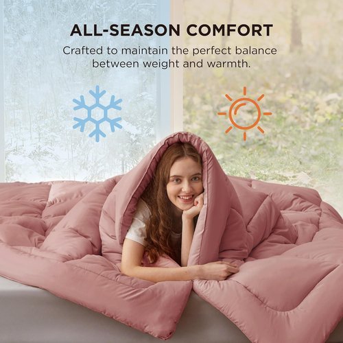 Bedsure Comforter Duvet Insert - All Season Quilted King Size Bedding | GentleSoft Down Alternative, Dusty Pink 90 x 102 Inches