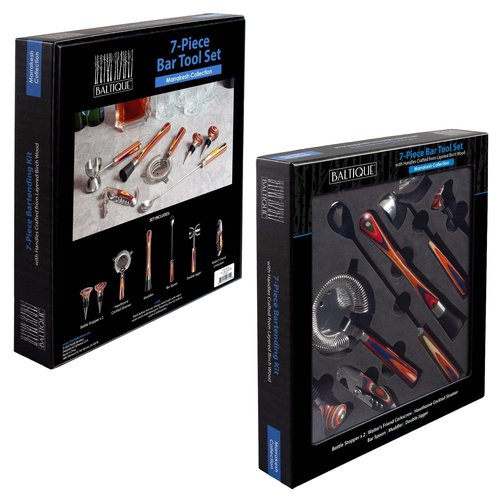 Totally Bamboo Baltique Marrakesh 7 Piece Bartender Kit, Gift Set with Bar Accessory Tools, Muddler, Double Sided Jigger, Hawthorne Cocktail Strainer, Bar Spoon, Waiter's Friend and 2 Bottle Stoppers