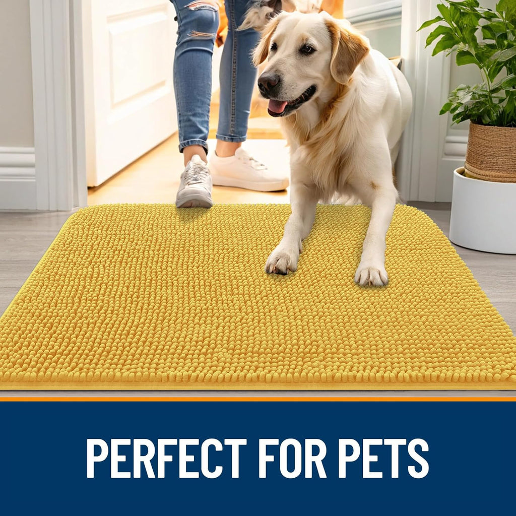 OLANLY Dog Door Mat - Absorbent Non-Slip Chenille for Muddy Paws | 59x24 Inches, Quick Dry, Yellow