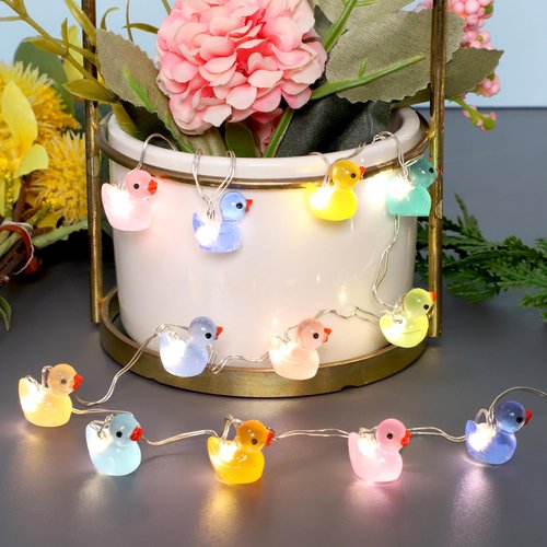 Holitown Tiny Duck String Lights Battery/USB Powered - 10ft 40 Lights Multi-Color Duck, Remote Control LED Fairy Warm White Light for DIY Crafts Wedding Table Centerpieces Party Bedroom Christmas