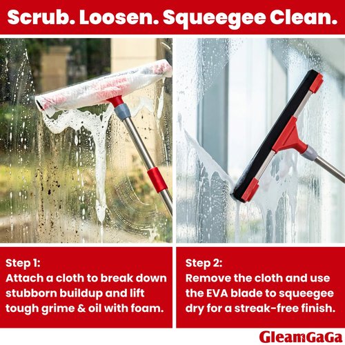 Heavy Duty Floor Squeegee for Concrete Floor – 17.3” EVA Foam Blade with Cloth Clip Design, 62” Extendable Handle, Multi-Surface Floor Squeegee Broom for Windows, Bathroom, Garage, Tile, Patio &Shower