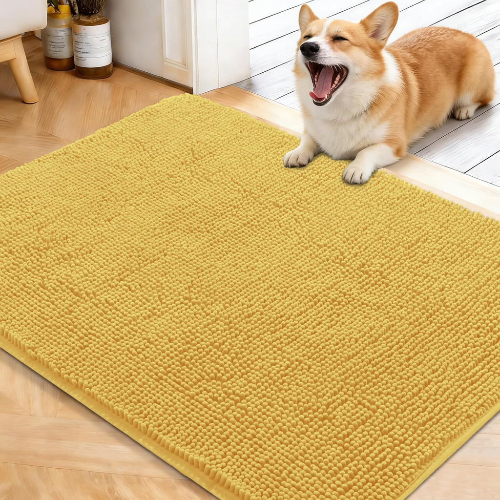OLANLY Dog Door Mat - Absorbent Non-Slip Chenille Mat for Muddy Paws | 40x32, Quick Dry, Yellow