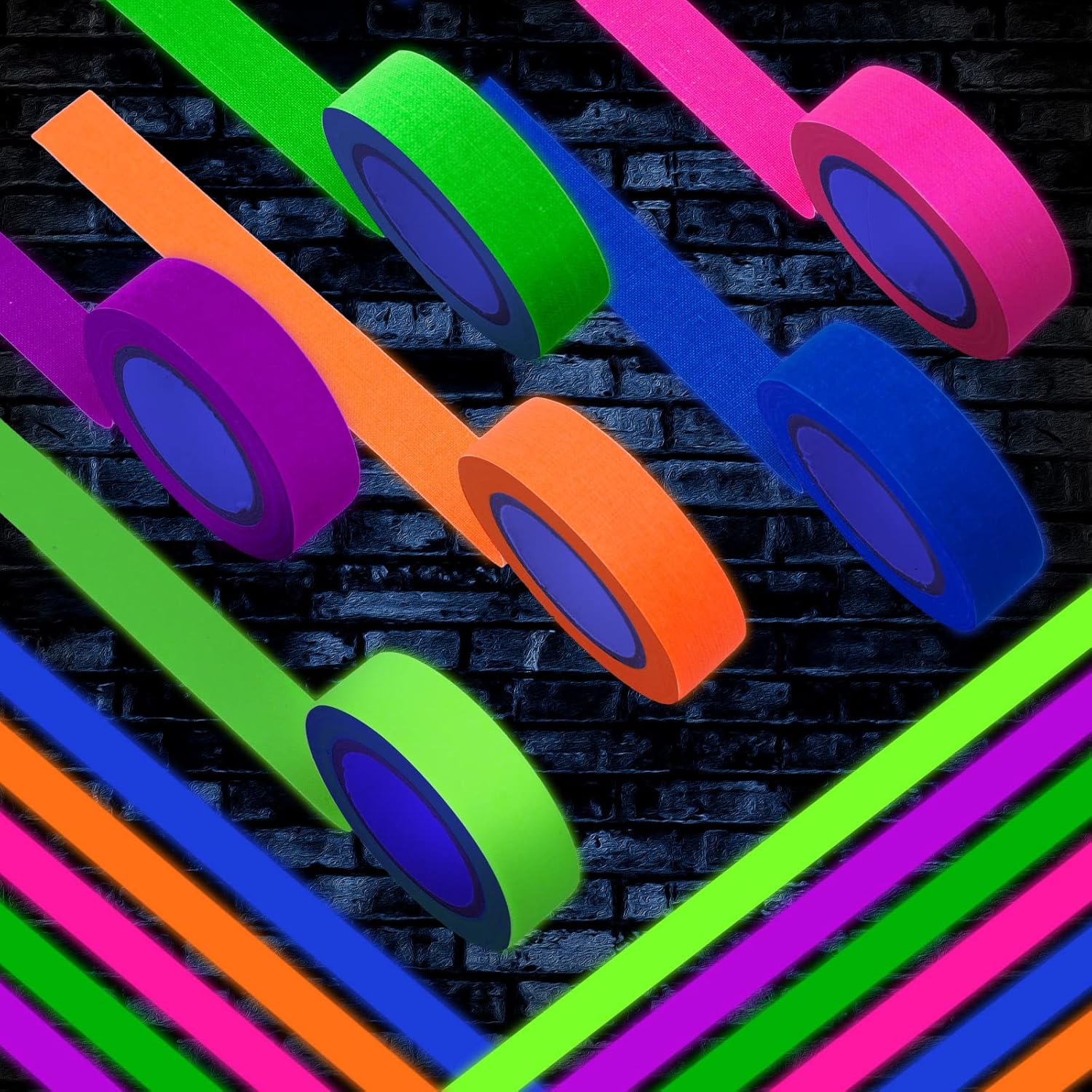 Whaline Neon Gaffer Cloth Tape - Fluorescent UV Blacklight Tape for Parties | 0.6 Inch x 16.5 Feet