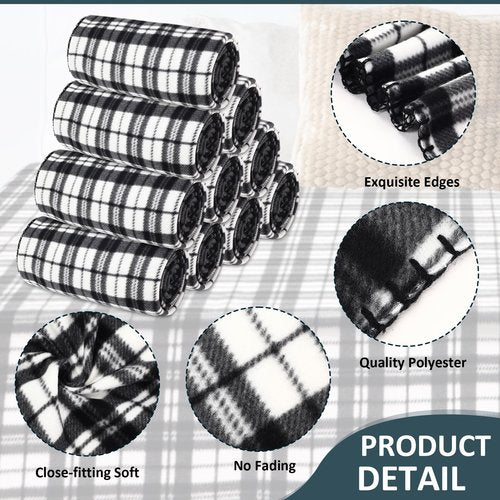 Buryeah 15 Pcs Winter Buffalo Plaid Throw Blankets Bulk 60 x 50 Inch Tartan Plaid Checkered Warm Throw Blankets Decor for Christmas Winter Couch Sofa Chair Bed Office Home(Style F,Black and White)