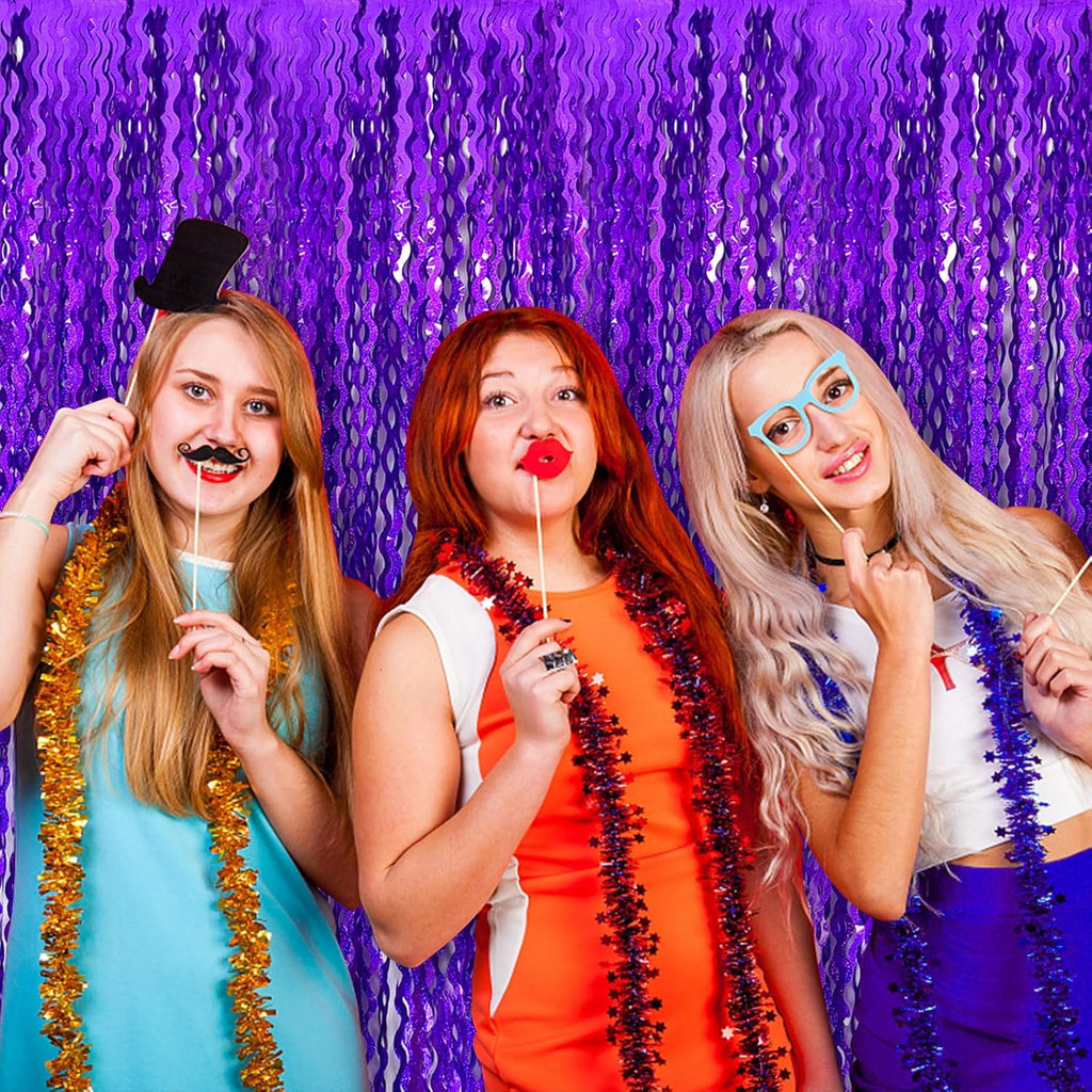 Skiennix Tinsel Foil Fringe Curtains - Sparkling Wavy Backdrop for Parties & Events | Metallic Photo Booth Decor
